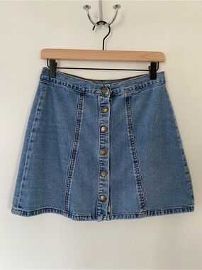 Boston Proper Denim Skirt A-Line Snap-Front Jeans Skirt 90s style small